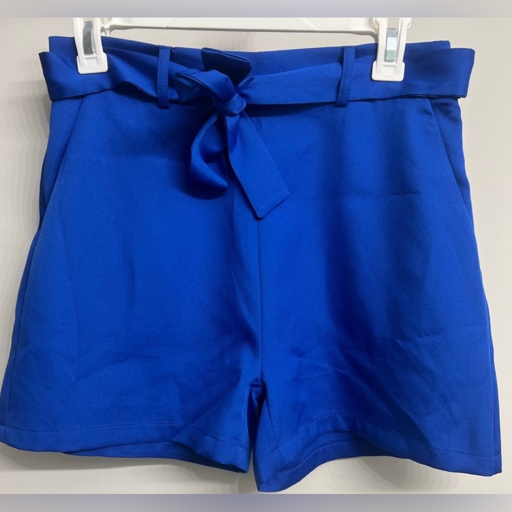 Nicole Miller Women’s Cobalt Blue High-Waist Tie-Belt Shorts